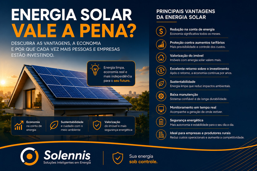 Energia Solar Vale a Pena em 2026? Descubra as vantagens, economia e quando o investimento faz sentido.